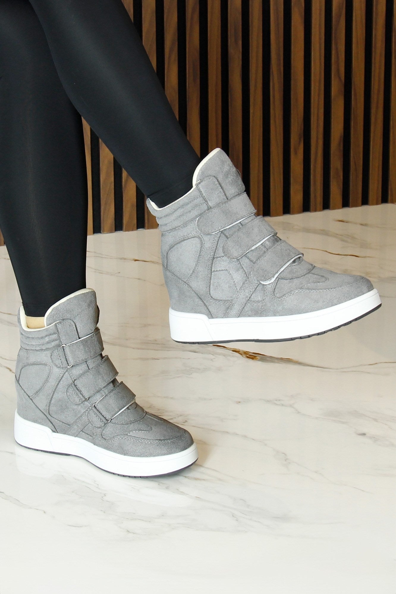 Talvi Gri Süet Yuvarlak Burun Cırt Cırtlı Gizli Dolgu Topuklu Günlük Bot