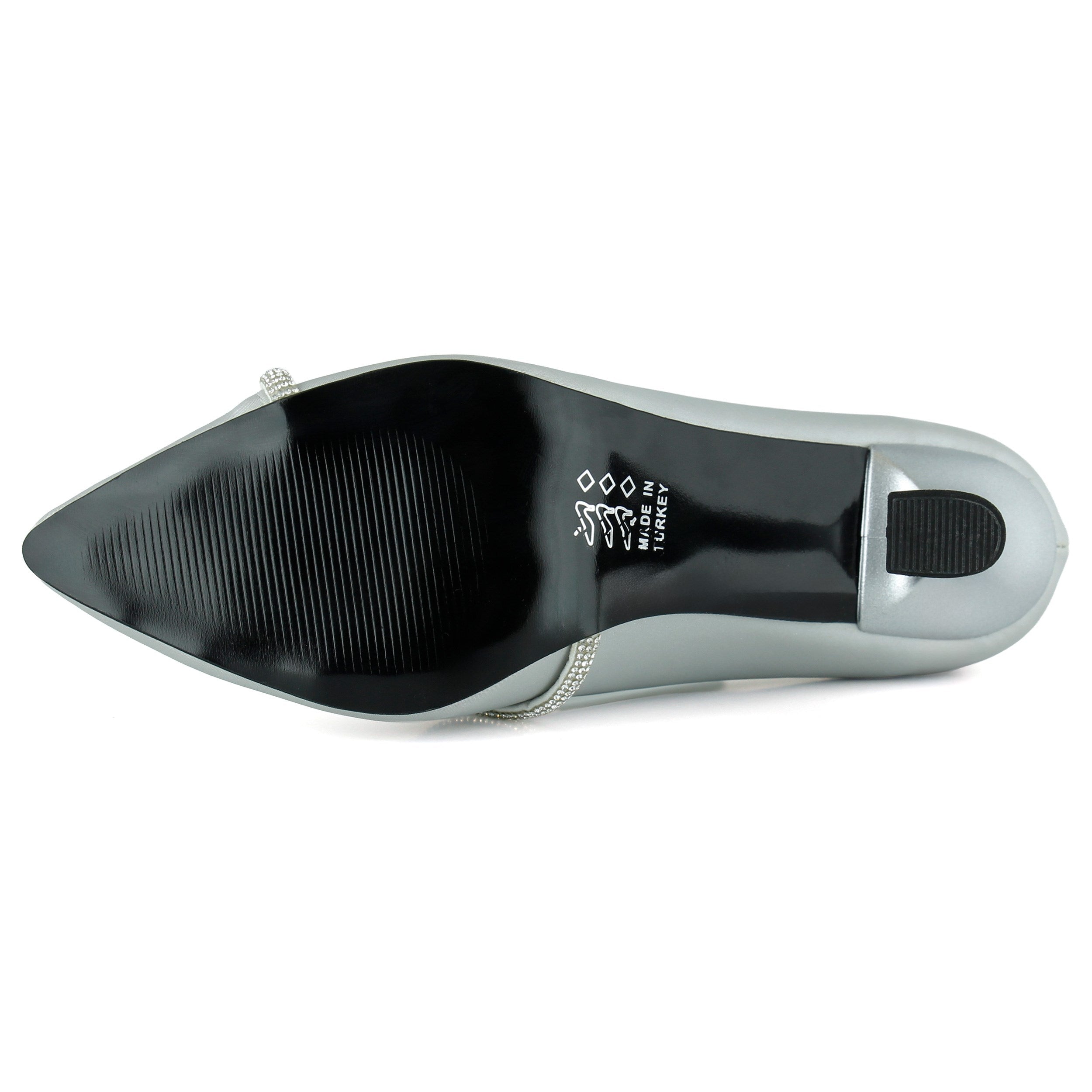 Roland Gümüş Saten Taşlı Sivri Burun İnce Kadeh Topuklu Abiye Ayakkabı