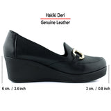 Hayley Siyah Hakiki Deri Tokalı Yuvarlak Burun Dolgu Topuklu Günlük Ayakkabı