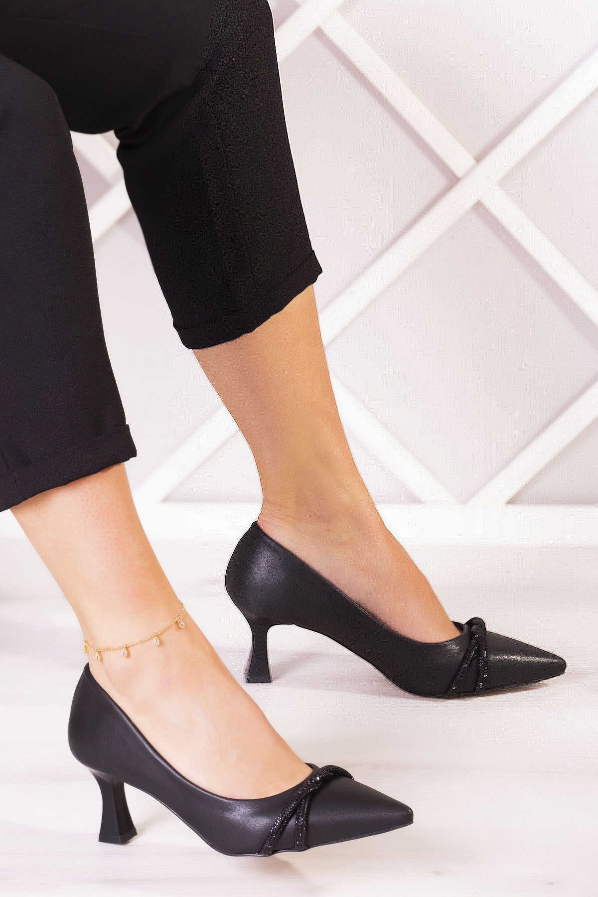 Adel Siyah Vegan Burma Taşlı Abiye Ayakkabı