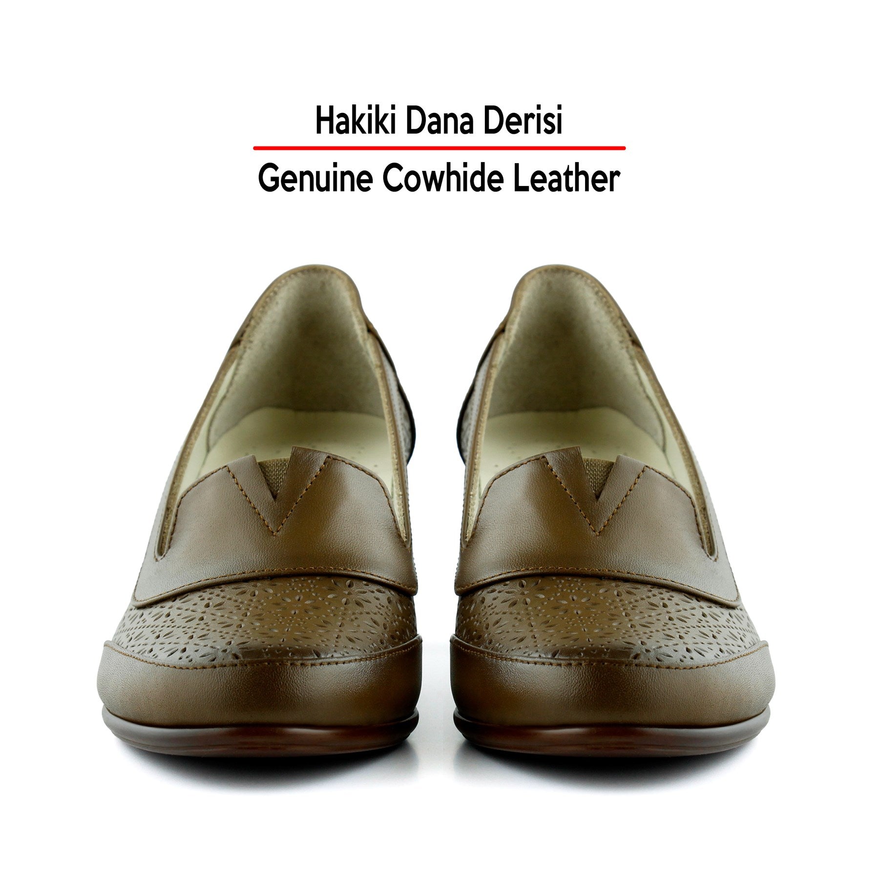 Madre Kahverengi Hakiki Dana Derisi Vintage Desenli Kalın Topuklu Günlük Klasik Ayakkabı