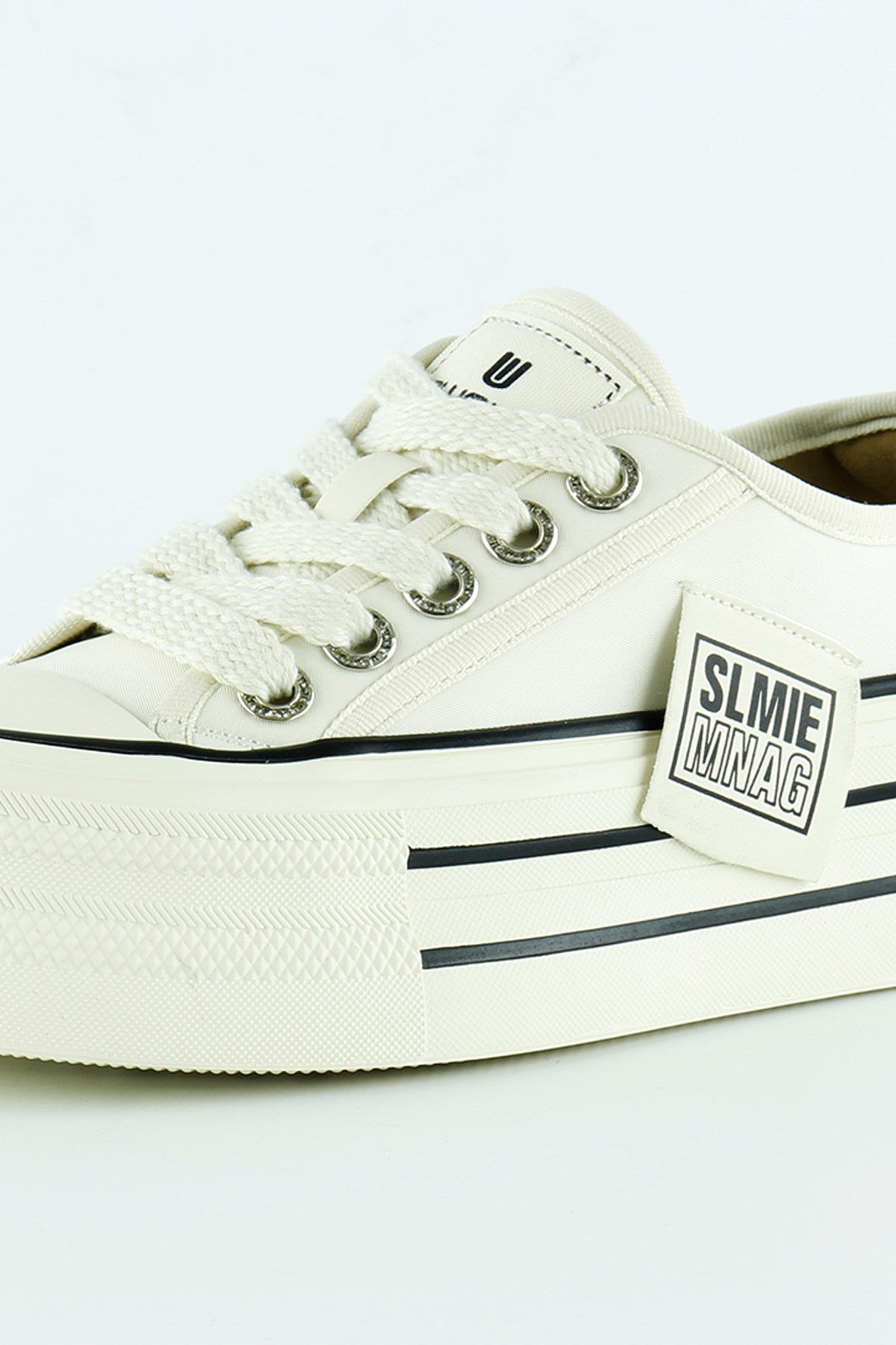 [5016] Bej Saten Yüksek Taban Spor Taşlı Bağcıklı Platform Sneaker