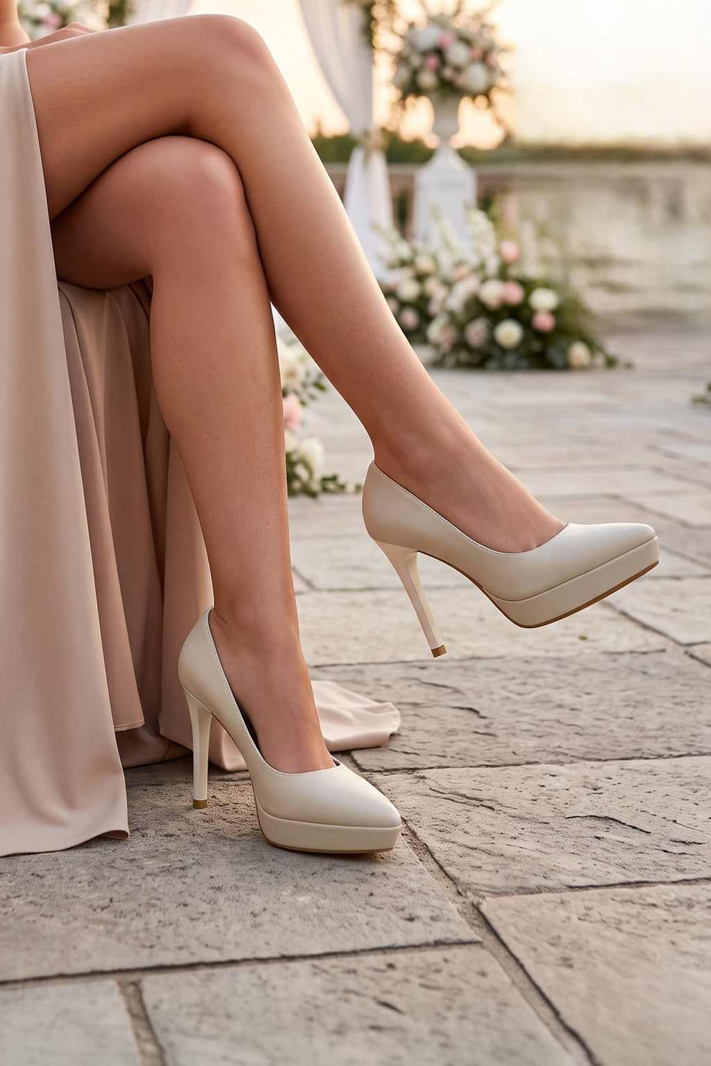 Scarlett Classic Bej Soft Vegan Sivri Burun İnce Platform Topuklu Ayakkabı