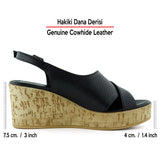 Serie Siyah Hakiki Dana Derisi Delik Detaylı Mantar Taban Görünümlü Dolgu Topuklu Slingback Sandalet