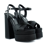 Whitney Siyah Saten Önü Arkası Açık Çift Platformlu Bantlı Kalın Topuklu Abiye Ayakkabı