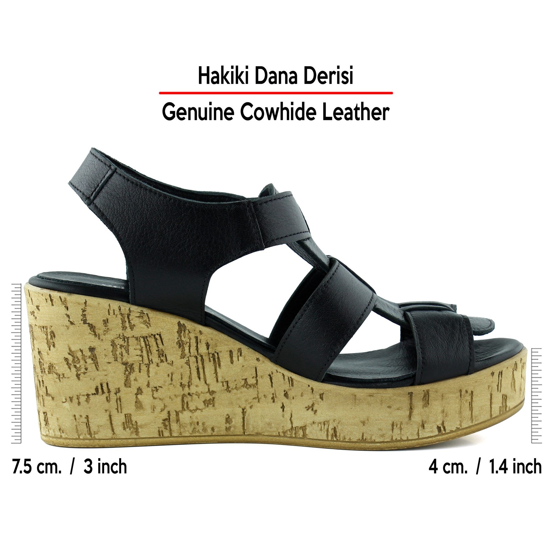 Xena Siyah Hakiki Dana Derisi Mantar Taban Görünümlü Dolgu Topuklu Gladyatör Sandalet