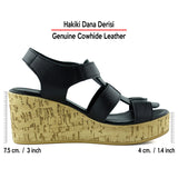 Xena Siyah Hakiki Dana Derisi Mantar Taban Görünümlü Dolgu Topuklu Gladyatör Sandalet