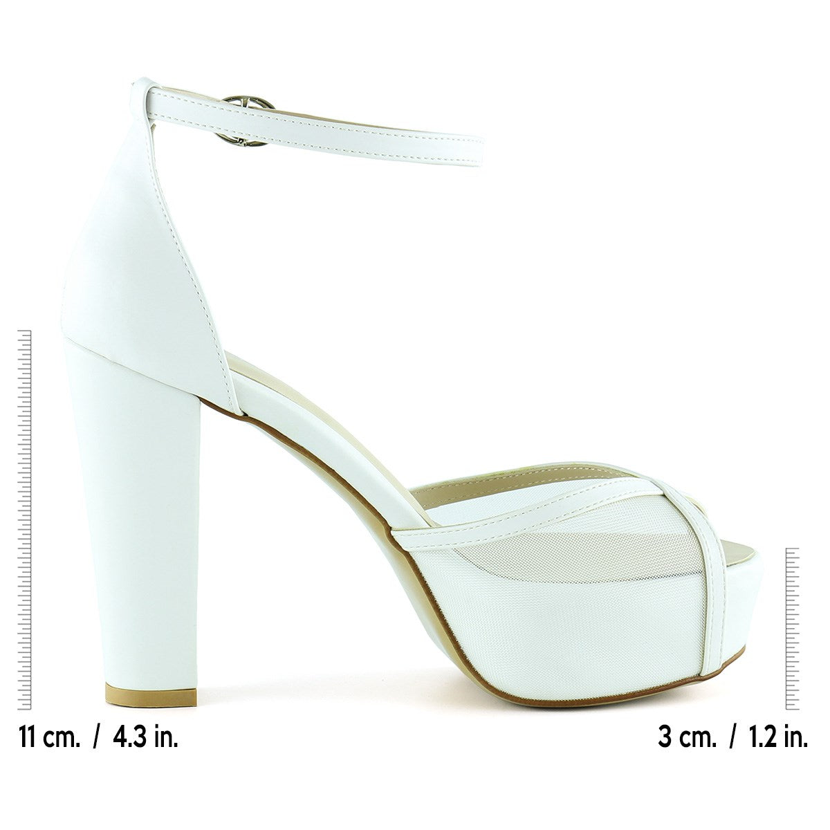 Carmen Beyaz Fileli Önü Açık Bilekten Bağlamalı Platform Topuklu Ayakkabı