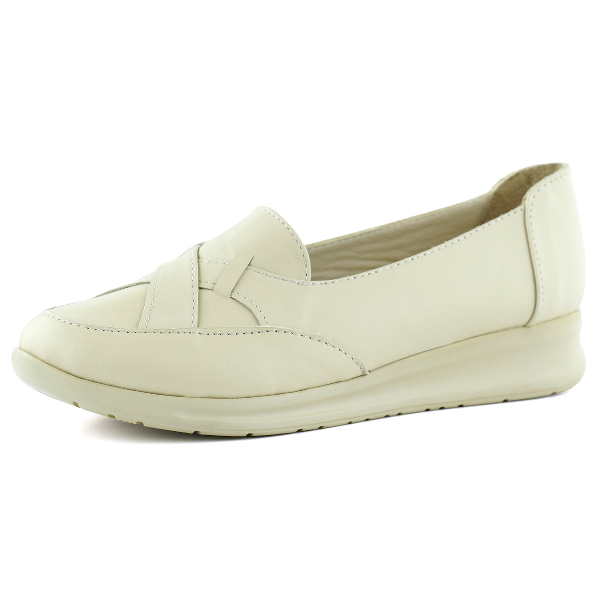 Mammina Bej Hakiki Deri Çapraz Bant Detaylı Slip-On Günlük Ayakkabı