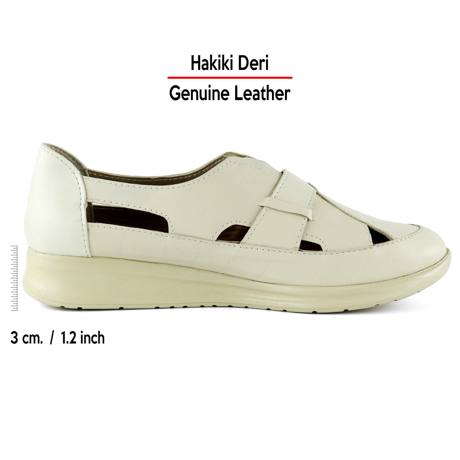 Aida Bej Hakiki Deri Kesik Detaylı Lastikli Slip-On Günlük Ayakkabı