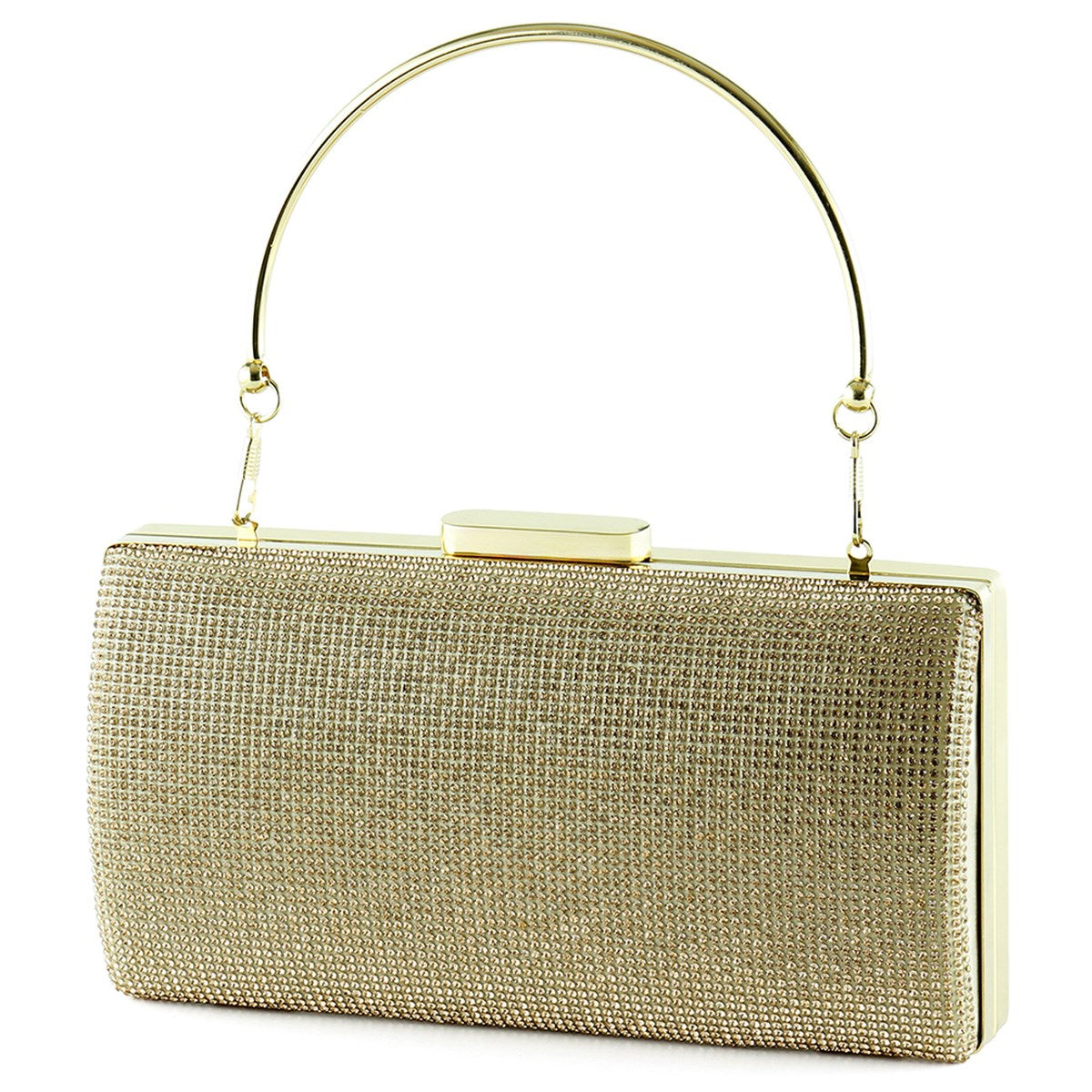 Altın Saten Kristal Taşlı Metal Saplı Abiye El Çantası ( ES0015AC )