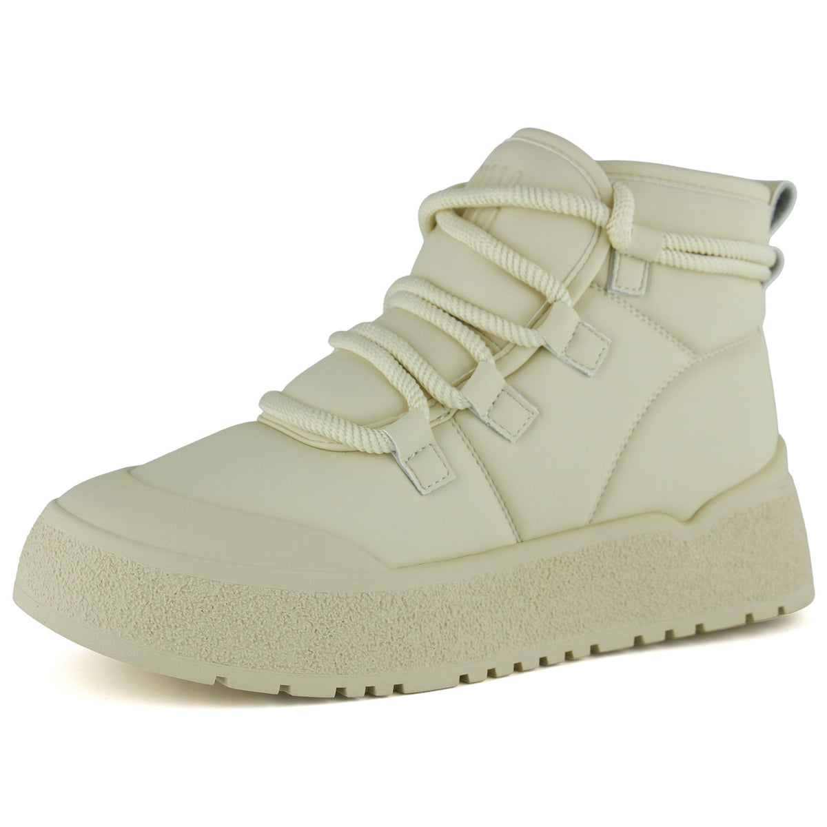 [261-BDLZ2004] Bej Vegan Kürk Astarlı Bağcıklı Yuvarlak Burun Flatform Taban Günlük Bot