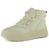 [261-BDLZ2004] Bej Vegan Kürk Astarlı Bağcıklı Yuvarlak Burun Flatform Taban Günlük Bot