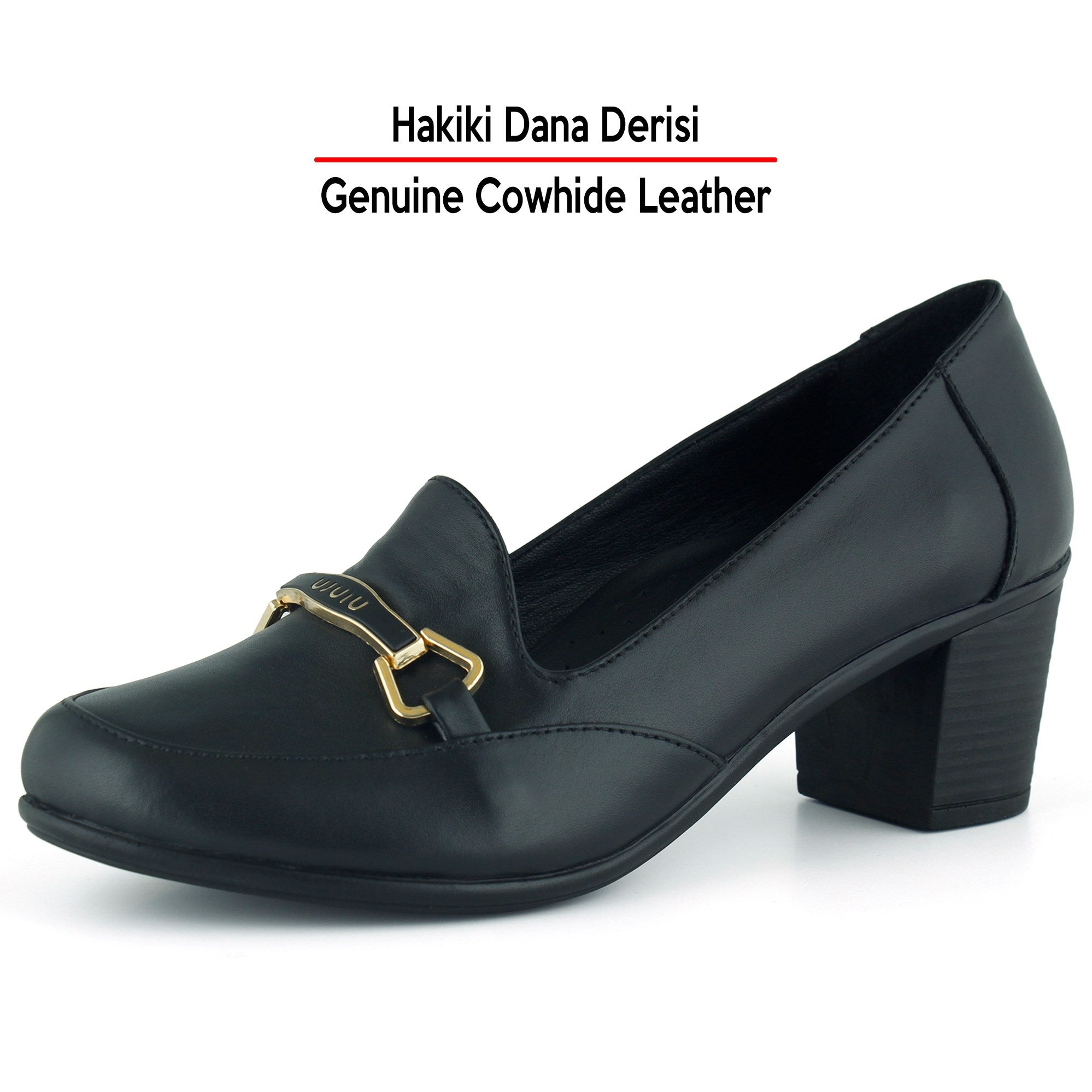 Harriet Siyah Hakiki Dana Derisi Tokalı Yuvarlak Burun Kalın Topuklu Loafer Ayakkabı