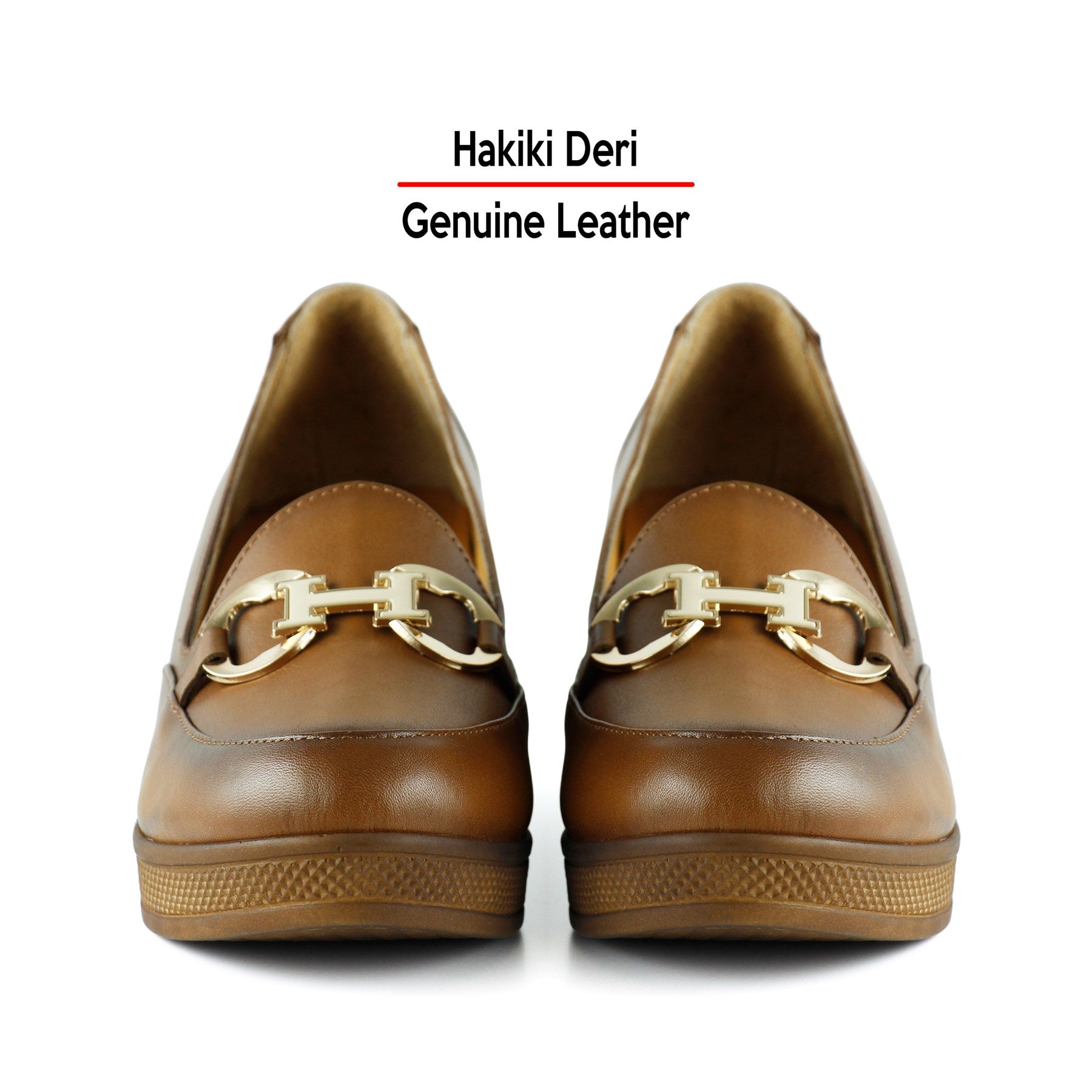 Hayley Taba Hakiki Deri Tokalı Yuvarlak Burun Dolgu Topuklu Günlük Ayakkabı