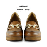 Hayley Taba Hakiki Deri Tokalı Yuvarlak Burun Dolgu Topuklu Günlük Ayakkabı