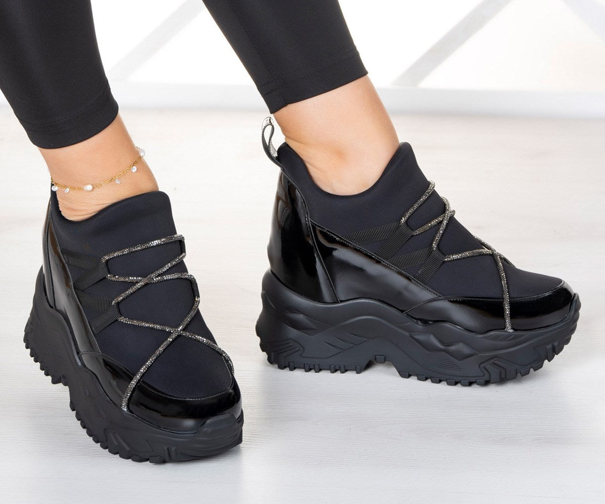 Mevira Siyah Zincir Gizli Dolgu Günlük Ayakkabı