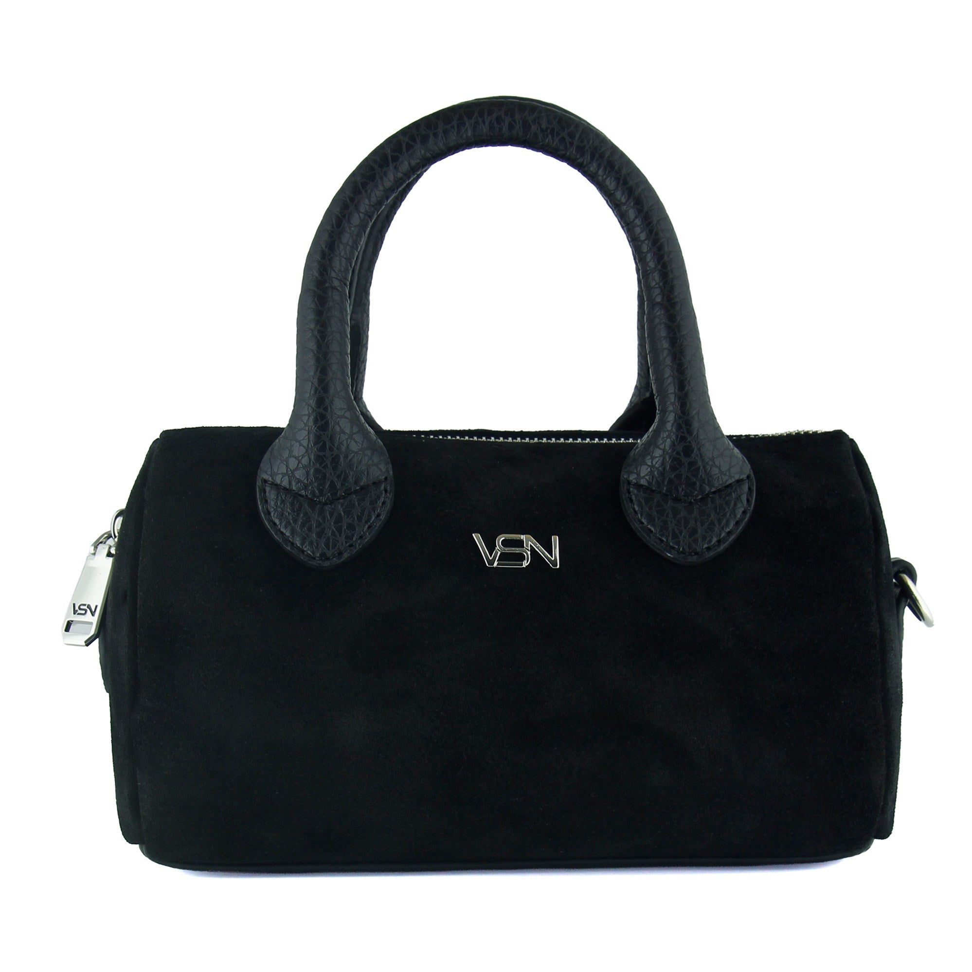 (VSN5019OC) Siyah Hakiki Dana Süet Fermuarlı Askılı İç Cepli Küçük Boy Günlük Omuz Çantası