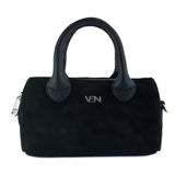 (VSN5019OC) Siyah Hakiki Dana Süet Fermuarlı Askılı İç Cepli Küçük Boy Günlük Omuz Çantası