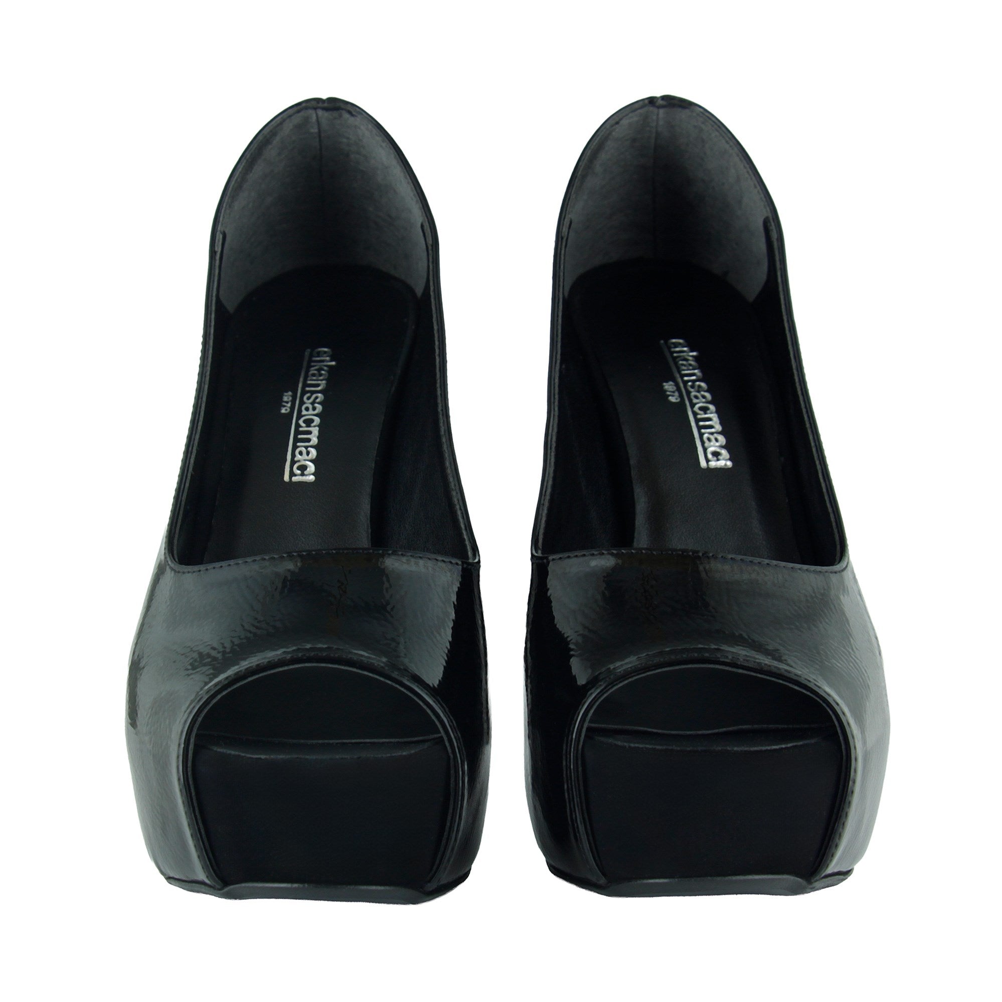 Carolina Siyah Rugan Önü Açık Yuvarlak Burun Kalın Platform Topuklu Abiye Ayakkabı