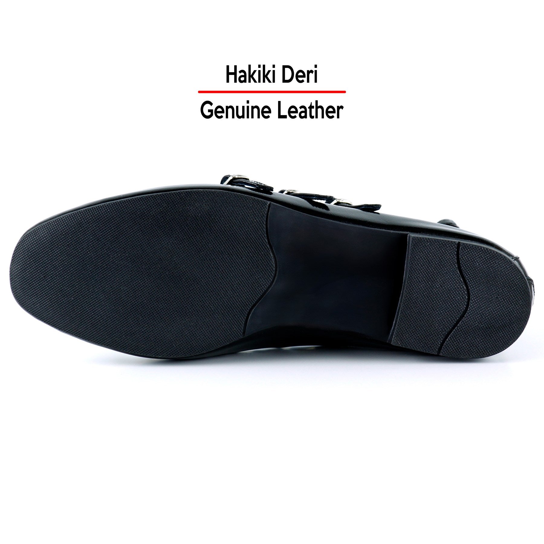 Elenuta Siyah Hakiki Deri Rugan Dört Bant Tokalı Fermuarlı Balerin Babet