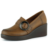 Madeline Taba Hakiki Dana Derisi Tokalı Yuvarlak Burun Dolgu Topuklu Günlük Ayakkabı