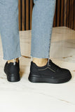 [8000] Siyah Vegan Yuvarlak Burun Lastik Bağcıklı Flatform Taban Günlük Sneaker Spor Ayakkabı