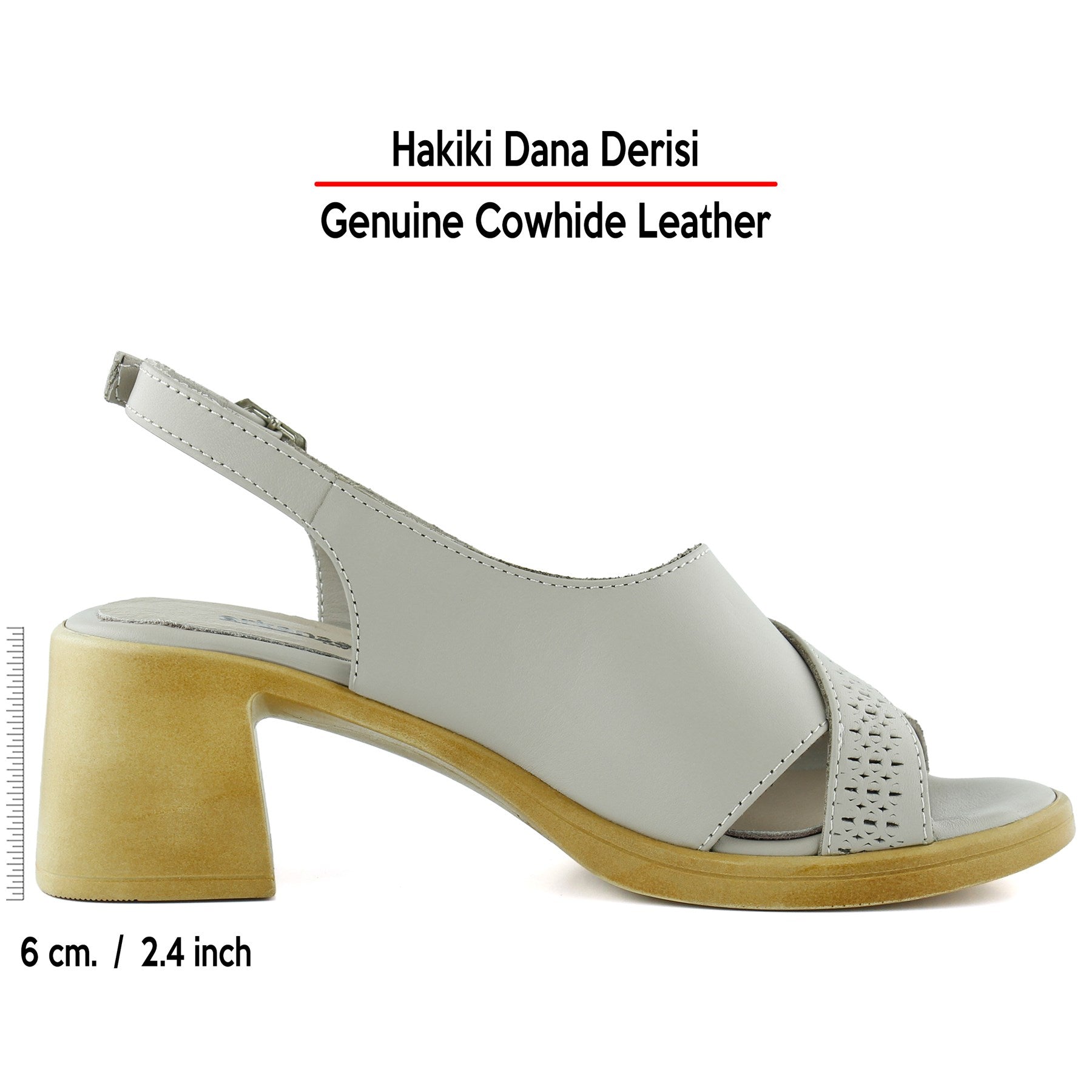 Seras Vizon Hakiki Dana Derisi Çapraz Bantlı Delik Detaylı Cırt Bantlı Kalın Topuklu Günlük Sandalet