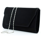 (ES0018AC) Siyah Süet Zincir Askılı Manyetik Kapaklı İç Cepli Zarif Abiye El Çantası