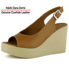 Mathilda Taba Hakiki Dana Derisi Dolgu Topuklu Slingback Sandalet