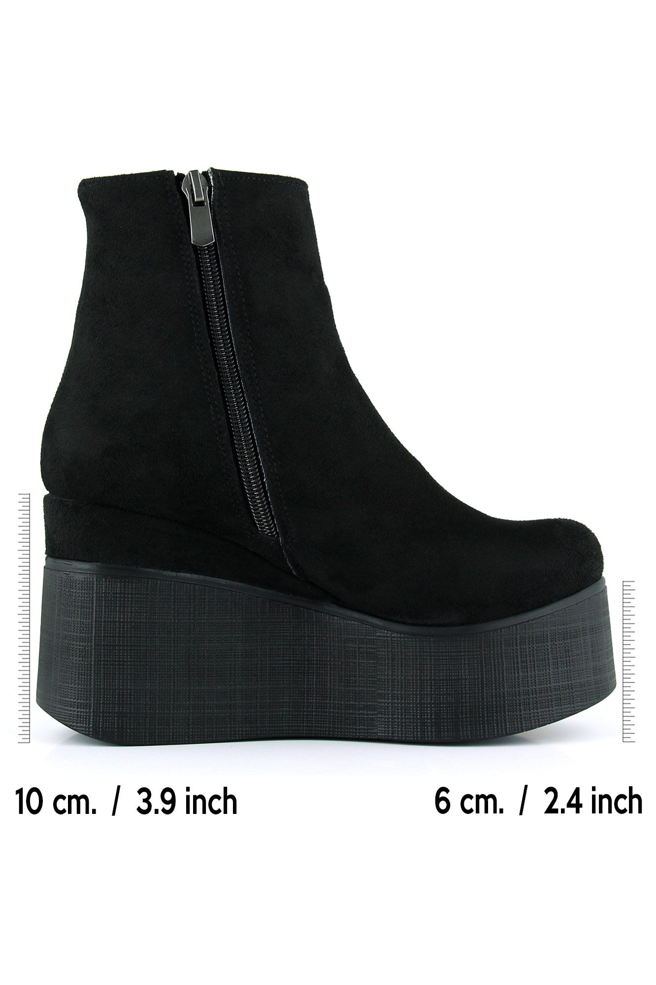 Chione Siyah Süet Kürk Astarlı Fermuarlı Yuvarlak Burun Gizli Dolgu Topuklu Bot
