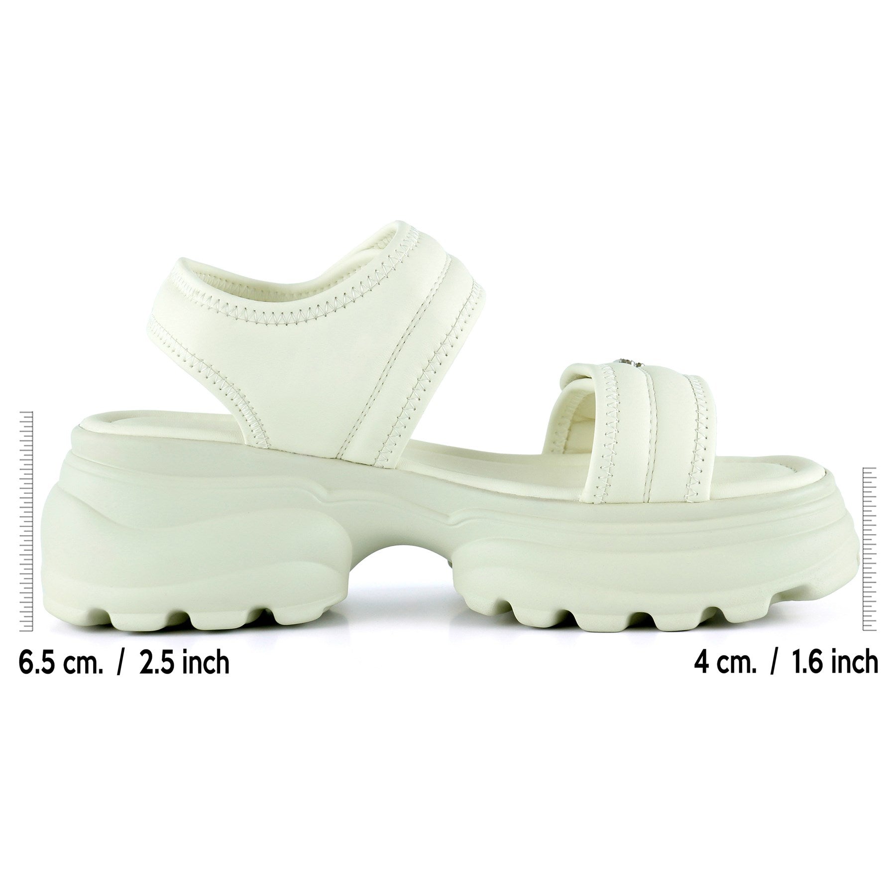 [7030] Bej Kristal Taşlı Çift Cırt Cırt Bantlı Platform Sandalet