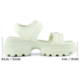 [7030] Bej Kristal Taşlı Çift Cırt Cırt Bantlı Platform Sandalet