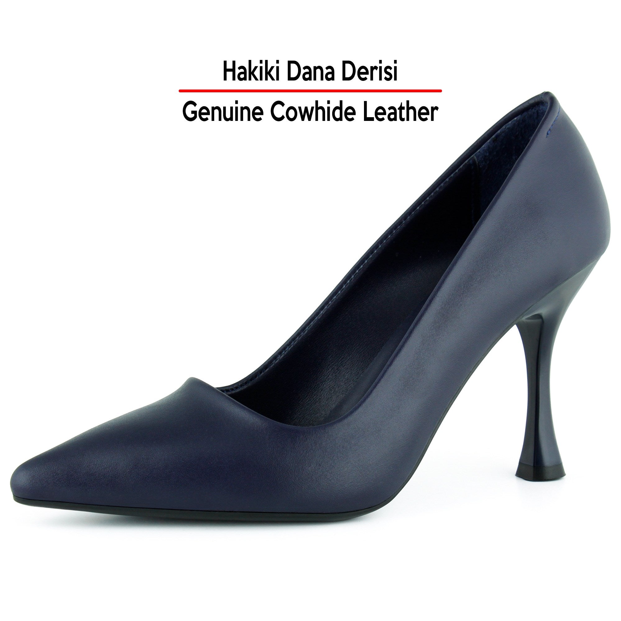 Suzanna Lacivert Hakiki Dana Derisi Sivri Burun Klasik İnce Topuklu Stiletto Ayakkabı