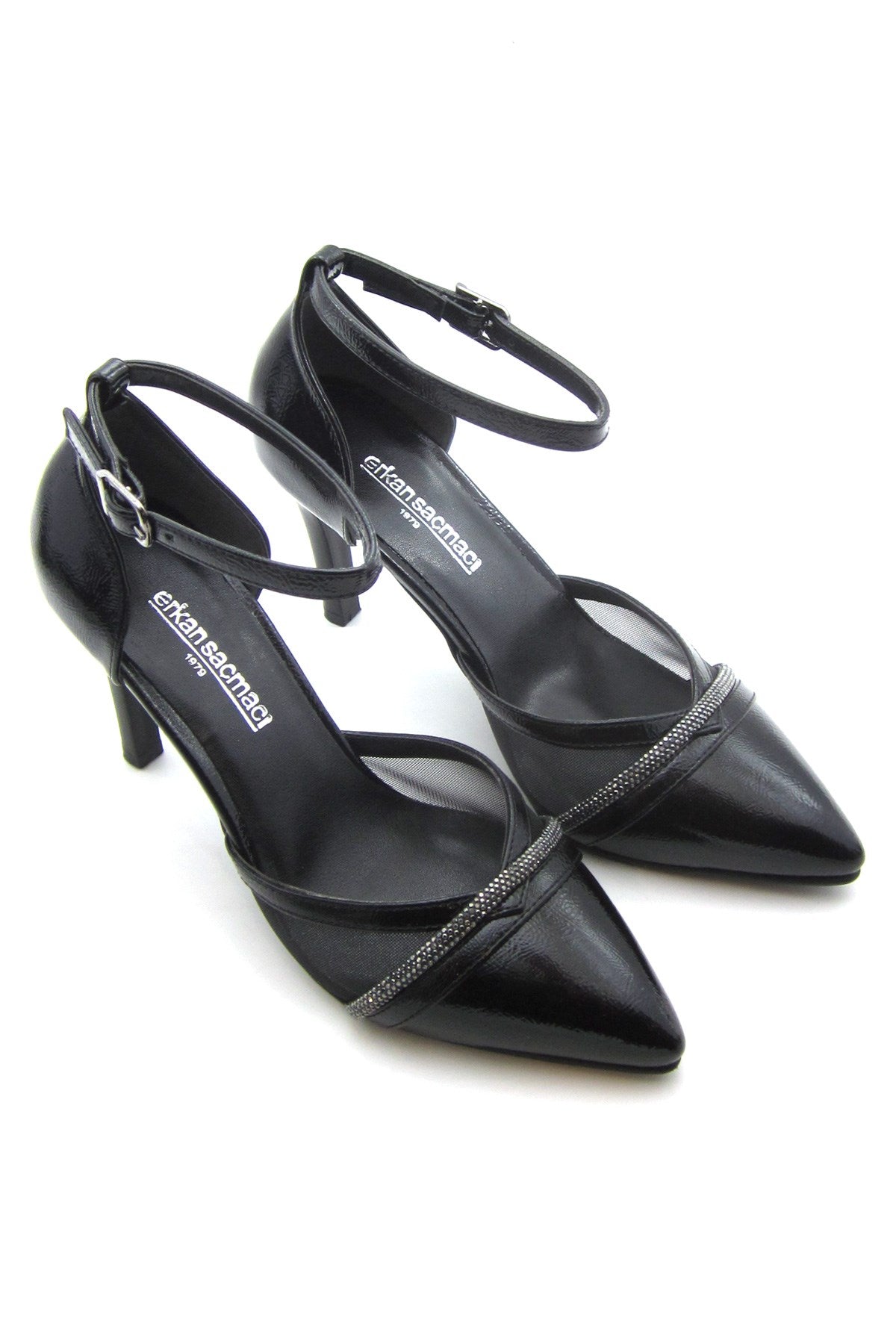 Kaylee Siyah Rugan Fileli Taşlı Stiletto