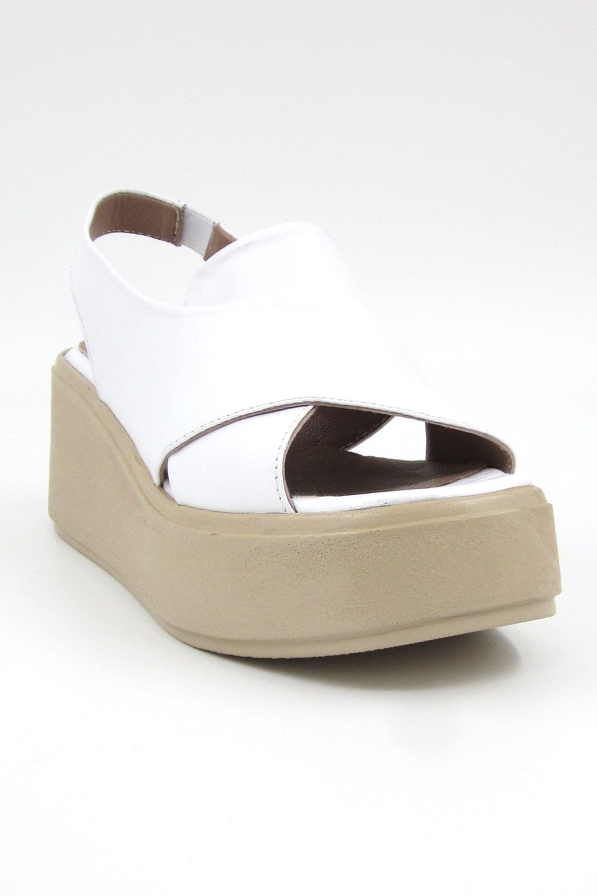 Olivia Beyaz Hakiki Deri Dolgu Topuklu Sandalet