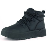 [261-BDLZ2004] Siyah Vegan Kürk Astarlı Bağcıklı Yuvarlak Burun Flatform Taban Günlük Bot