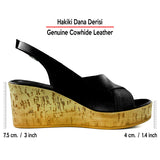 Luna Siyah Hakiki Dana Derisi Çapraz Bantlı Mantar Taban Görünümlü Dolgu Topuklu Sandalet