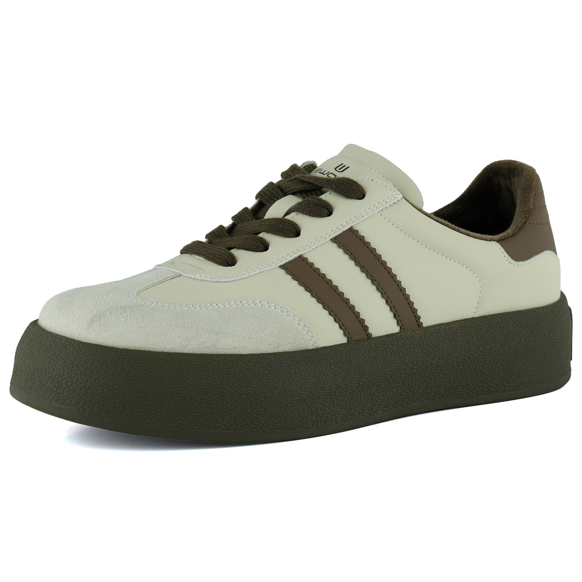 [8027] Bej Vegan Süet Yuvarlak Burun Bağcıklı Flatform Taban Günlük Sneaker Spor Ayakkabı