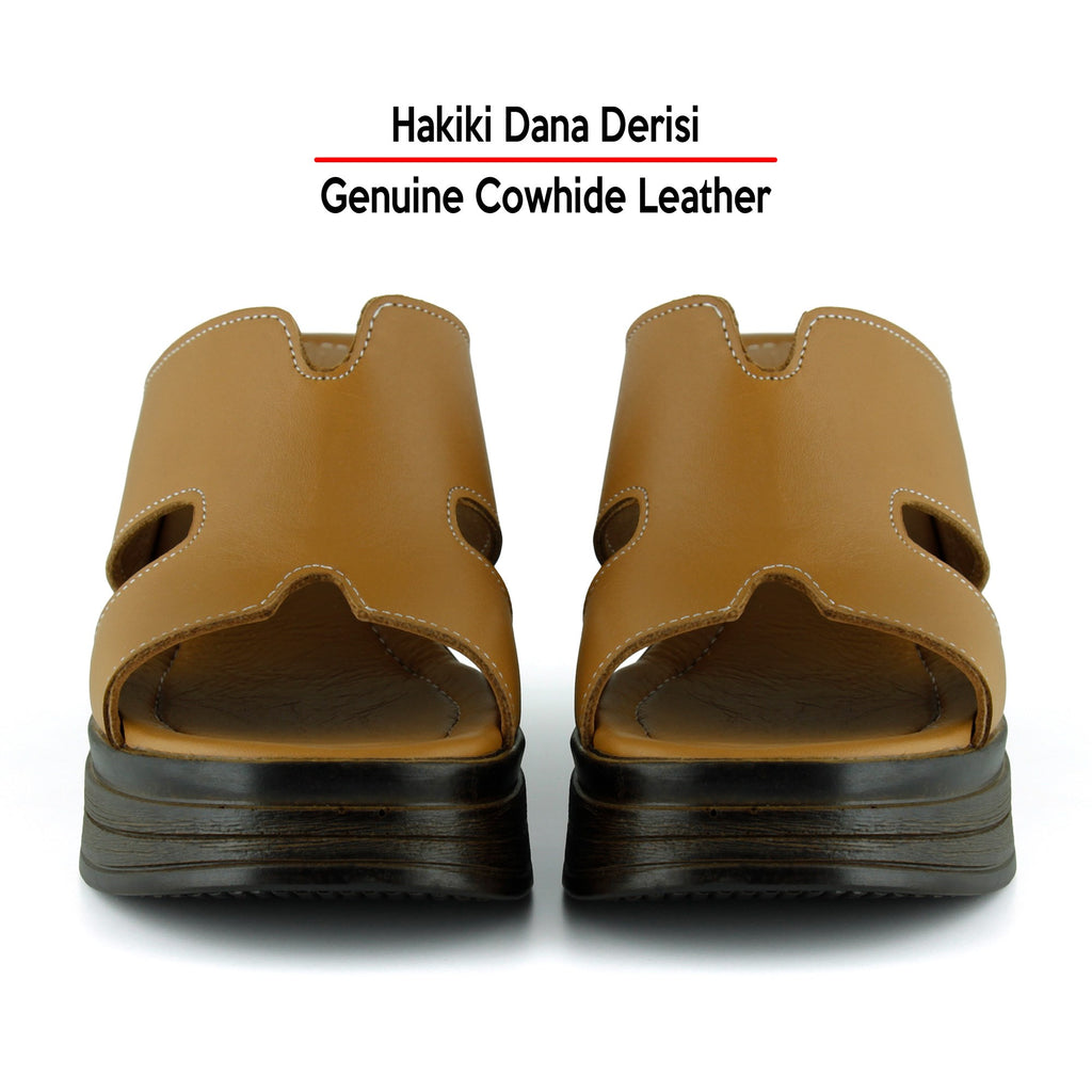 Hermine Plus Taba Hakiki Dana Derisi Özel Kesim Dolgu Topuklu Terlik