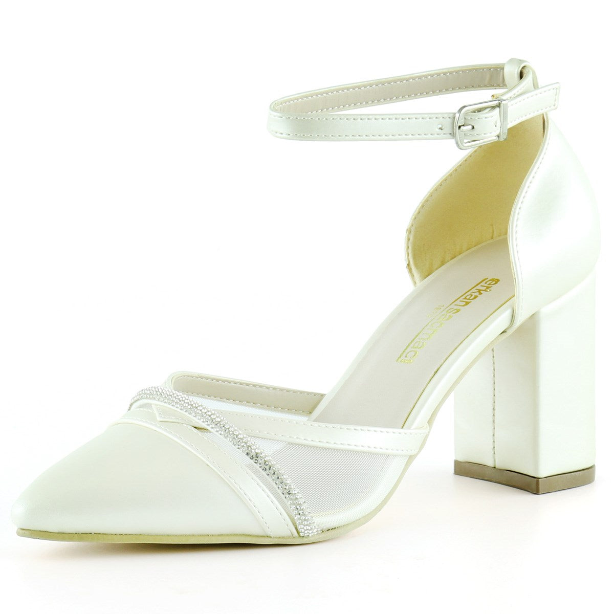 Molly Sedef Taşlı Fileli Kalın Topuklu Ayakkabı