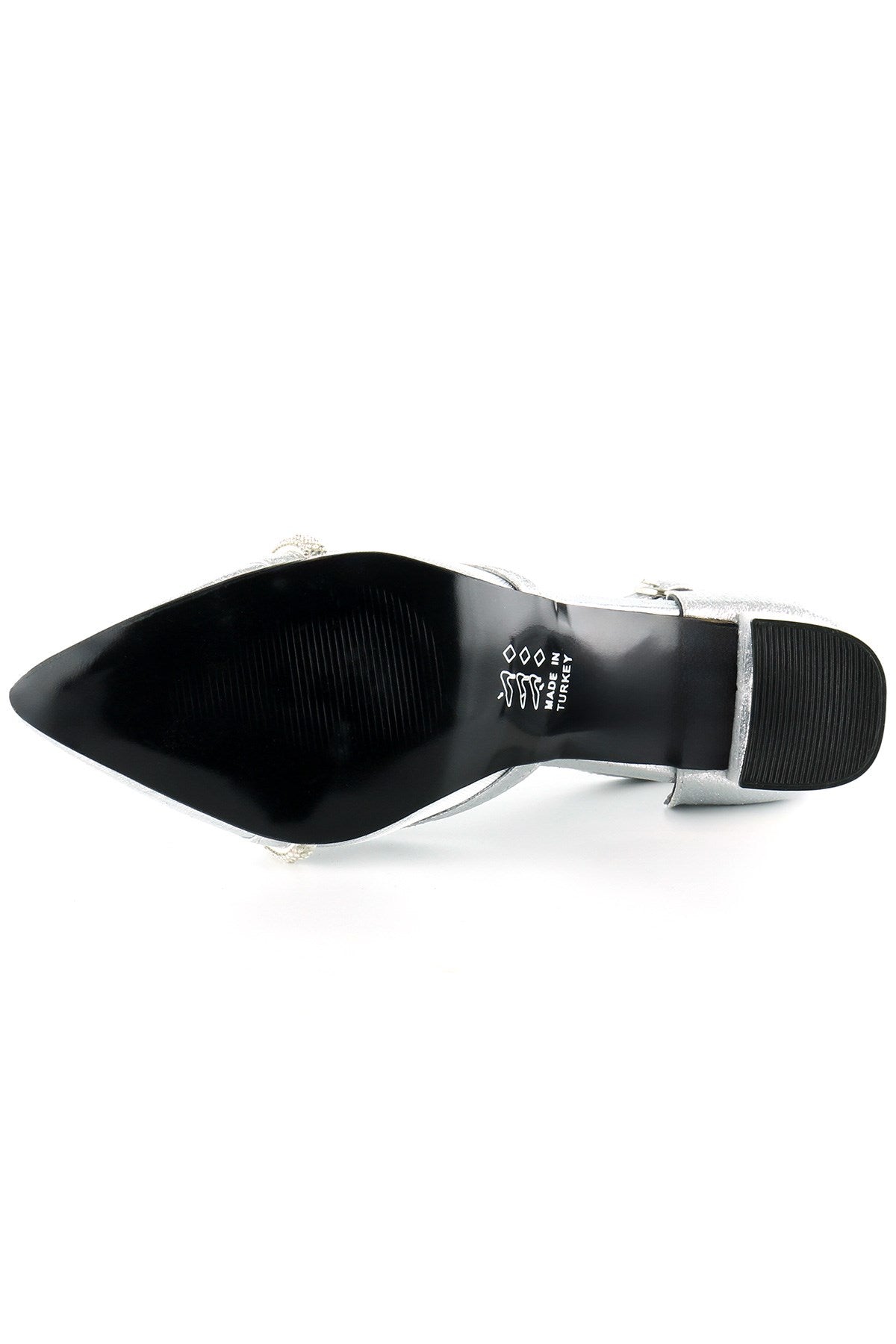 Molly Lame Taşlı Fileli Kalın Topuklu Ayakkabı