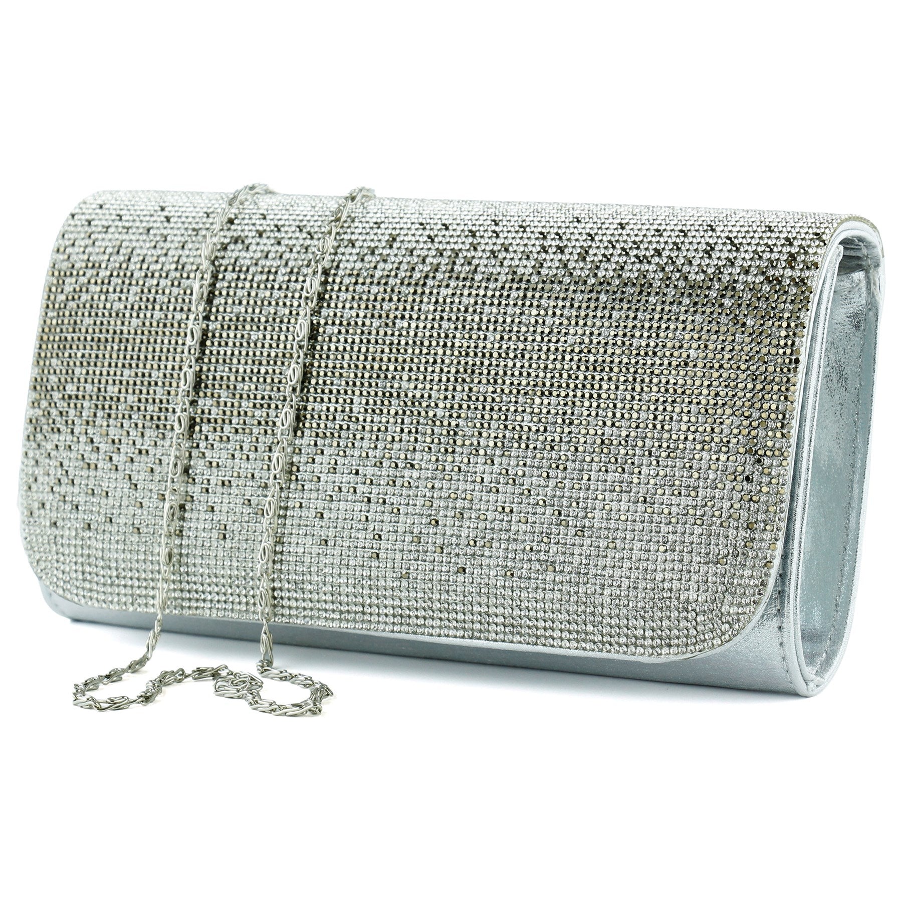 (ES0019AC) Lame Degrade Kristal Taşlı Zincir Askılı Manyetik Kapaklı Abiye El Çantası