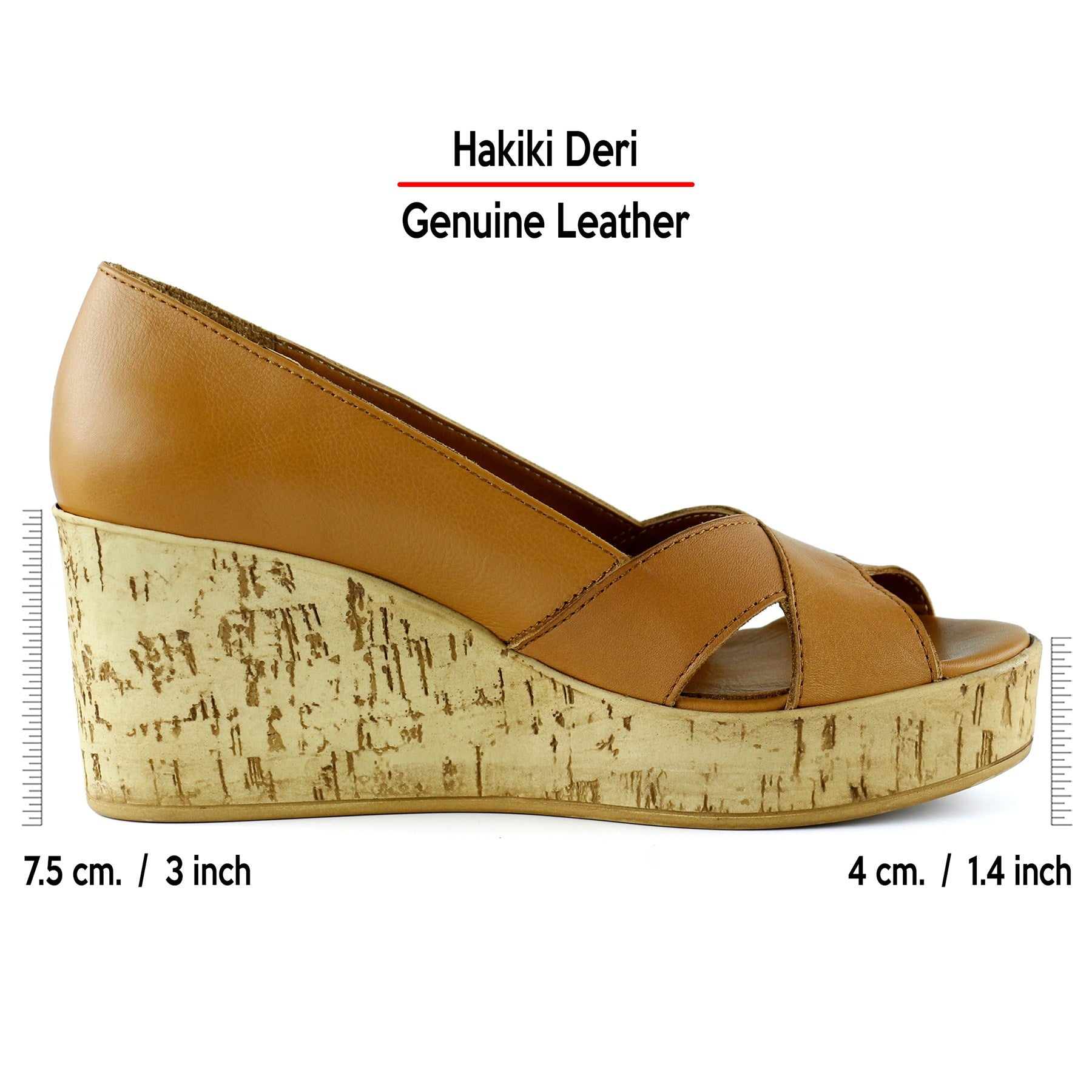 Astrid Taba Hakiki Deri Çapraz Bantlı Mantar Taban Görünümlü Dolgu Topuklu Sandalet