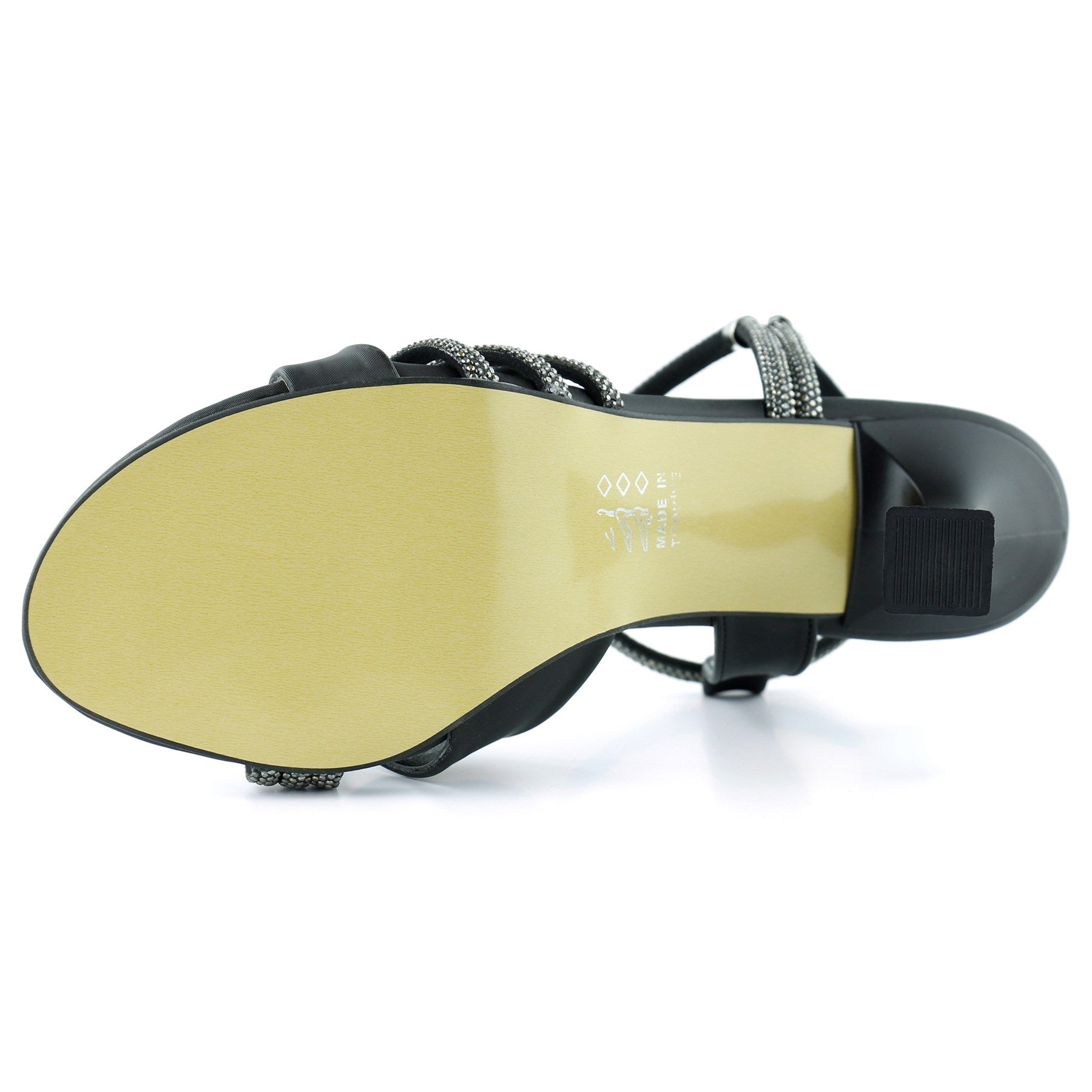 Roseline Exclusive Siyah Saten Önü Arkası Açık Taşlı Çapraz Bantlı Kadeh Topuklu Abiye Ayakkabı