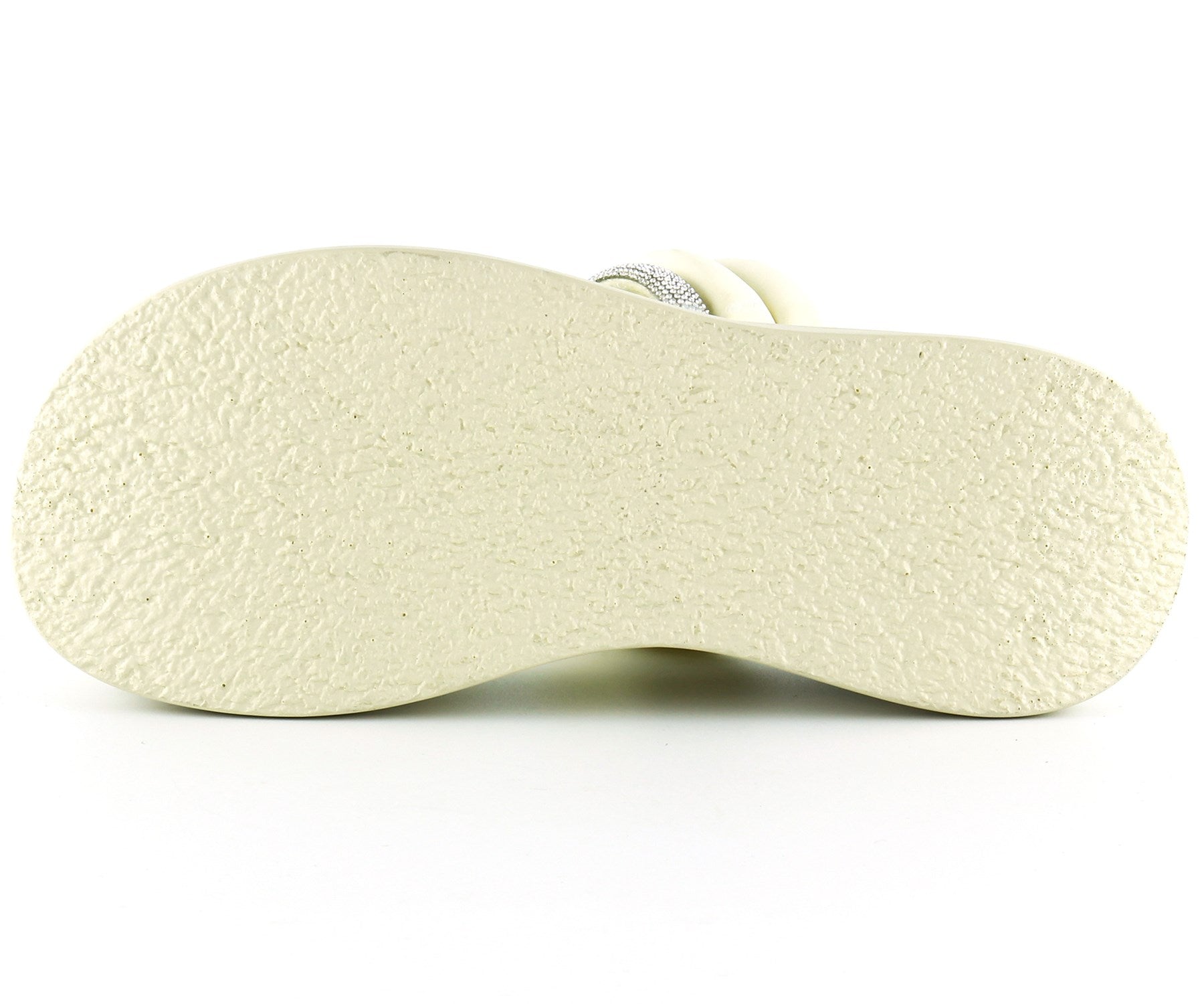 [7028] Bej Dolgu Taban Gümüş Taşlı Bantlı Platform Terlik