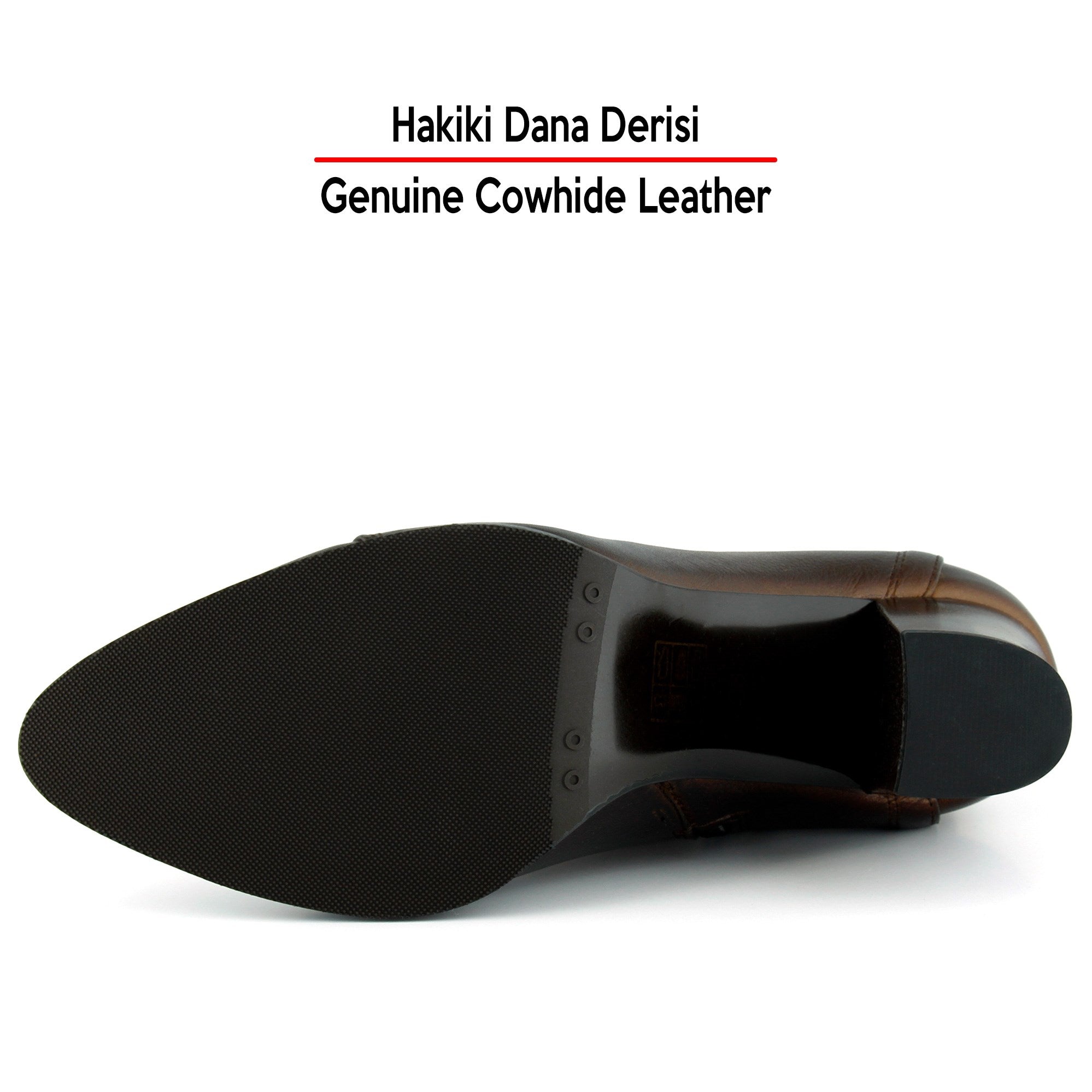 [MAX 234] Taba Hakiki Dana Derisi Bağcıklı Fermuarlı Sivri Burun Kalın Topuklu Günlük Bot