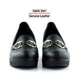 Hayley Siyah Hakiki Deri Tokalı Yuvarlak Burun Dolgu Topuklu Günlük Ayakkabı