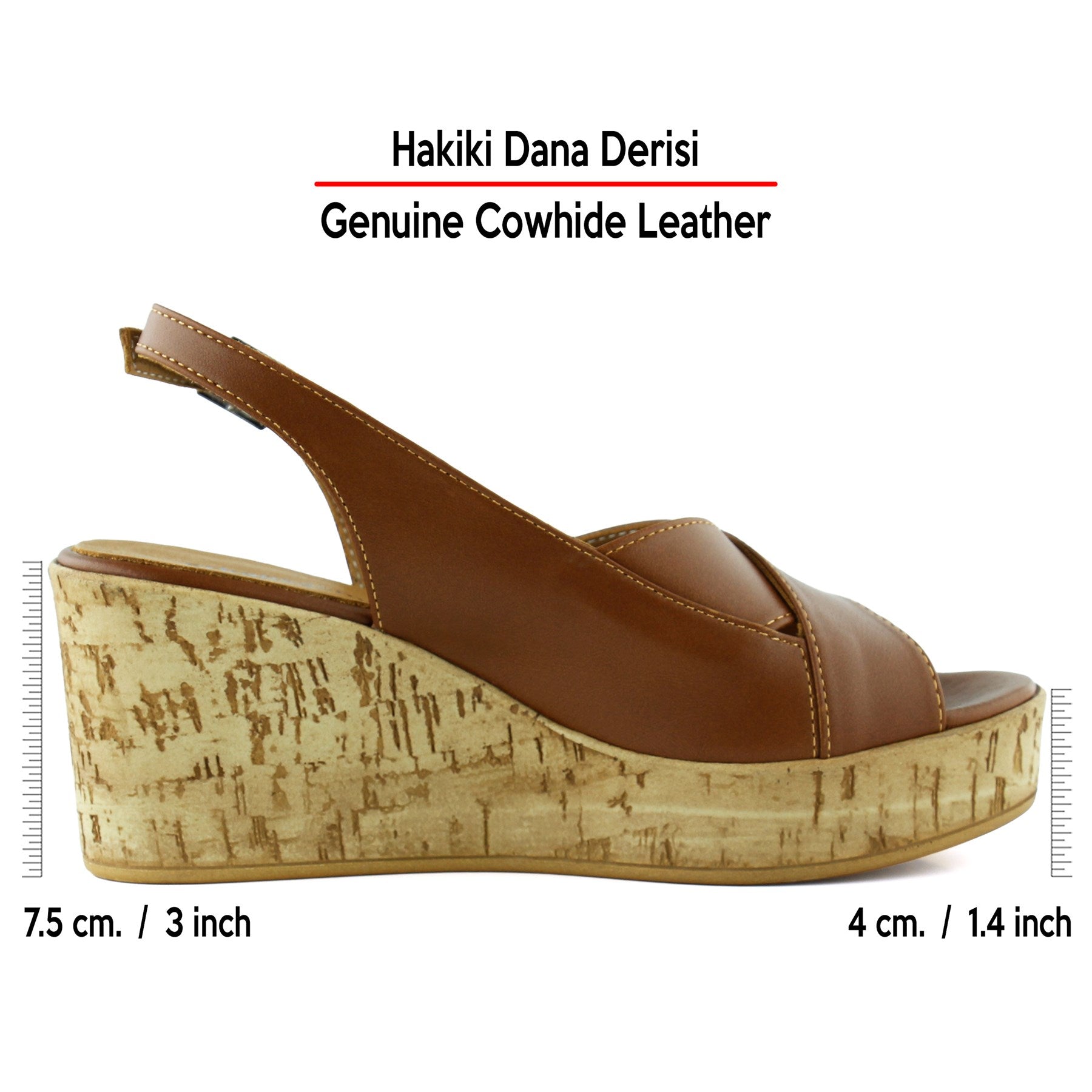 Luna Kahverengi Hakiki Dana Derisi Çapraz Bantlı Mantar Taban Görünümlü Dolgu Topuklu Sandalet