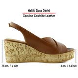 Luna Kahverengi Hakiki Dana Derisi Çapraz Bantlı Mantar Taban Görünümlü Dolgu Topuklu Sandalet